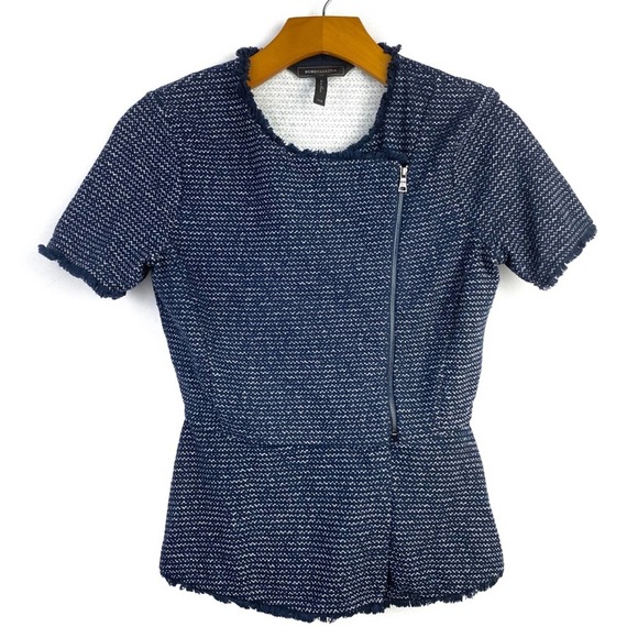 BCBGMAXAZRIA | Viviayne Blue Zip Front Peplum Top - Picture 5 of 16